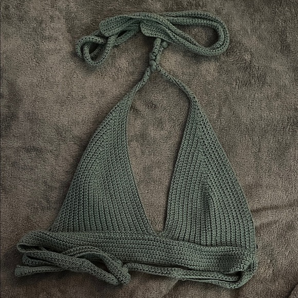 Tops - Chic Olive Crochet Halter Top